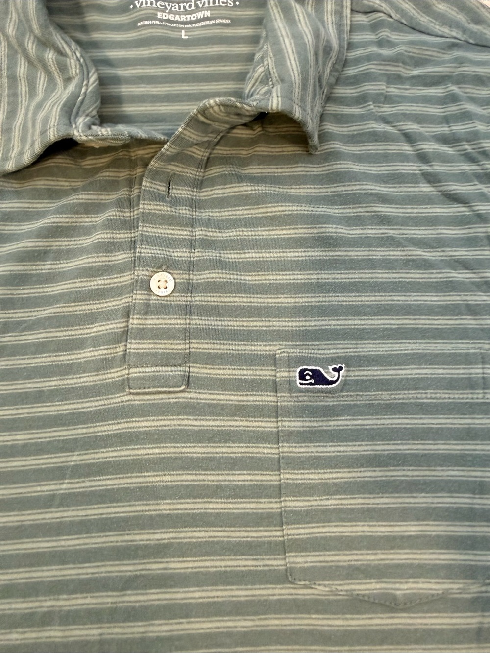 Vineyard Vines Sage Green Striped Polo with Whale Patch